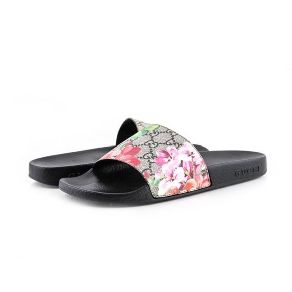 Gucci Shoes - Gucci Floral and Black Slides Size 6 With Box